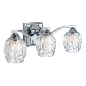 Image of IP44 3 Bulb Wall Light 3 Cut Glass Clear Shades Polished Chrome LED G9 3.5W