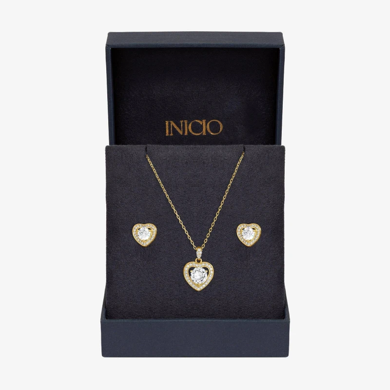 Image of Inicio Womens 14Ct Real Gold Plated Heart Set - Gift Box Gold Female One Size