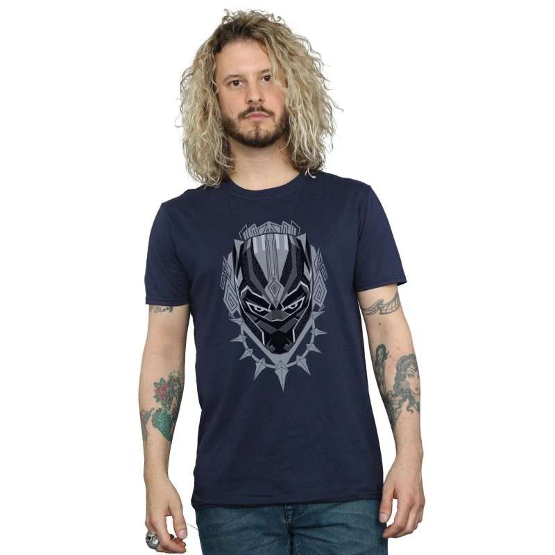 Image of Marvel Marvel Men Black Panther Head T-Shirt in Navy Size: Small Navy S Male 5057736578797