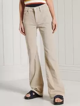 Image of Superdry Mid Rise Slim Cord Flares - Beige, Beige, Size 28, Inside Leg 33, Women