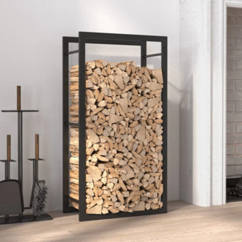 Image of Vidaxl Firewood Rack Matt Black 50X28X94cm Steel Firewood Racks