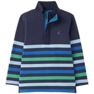 Image of Joules Boys Captain Stripe Overhead 1/2 Zip Sweatshirt Navy Blue Green Stripe 3 Years