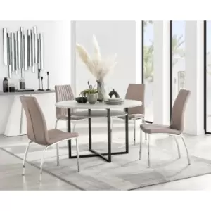Image of Furniturebox Adley Grey Concrete Effect 120cm Storage Dining Table & 4 Cappuccino Isco Silver Leg Faux Leather Chairs