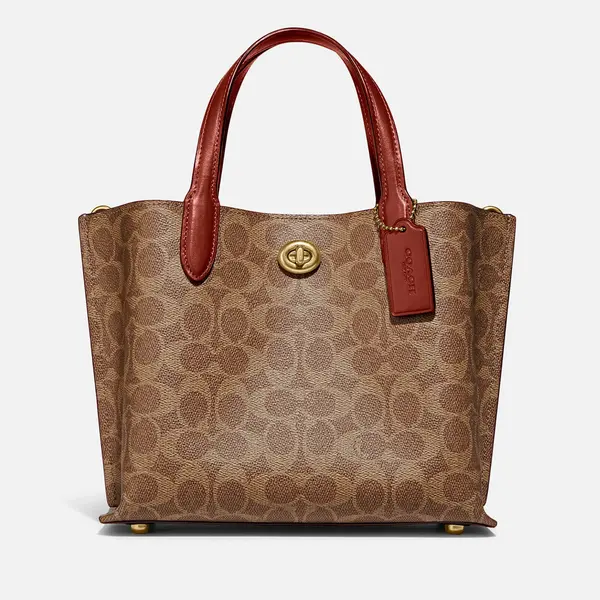 Image of Coach Womens Coated Canvas Signature Willow Tote Bag 24 - Tan Rust Tan female C8562 B4NQ4