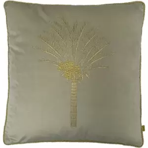 Image of Desert Palm Embroidered Velvet Piped Cushion Cover, Ivory, 50 x 50 Cm - Furn