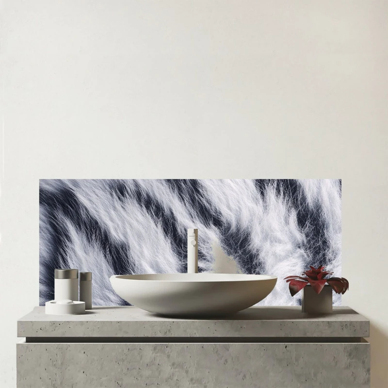 Image of Warren Reed - Designer White Tiger Fur Print Glass Bathroom Splashback White Unisex