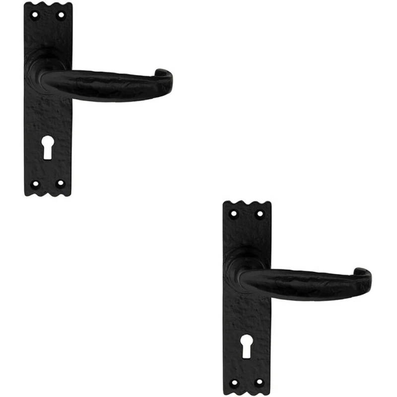 Image of Loops 2x PAIR Creased Style Handle on Slim Lock Backplate 156 x 38mm Black Antique Black