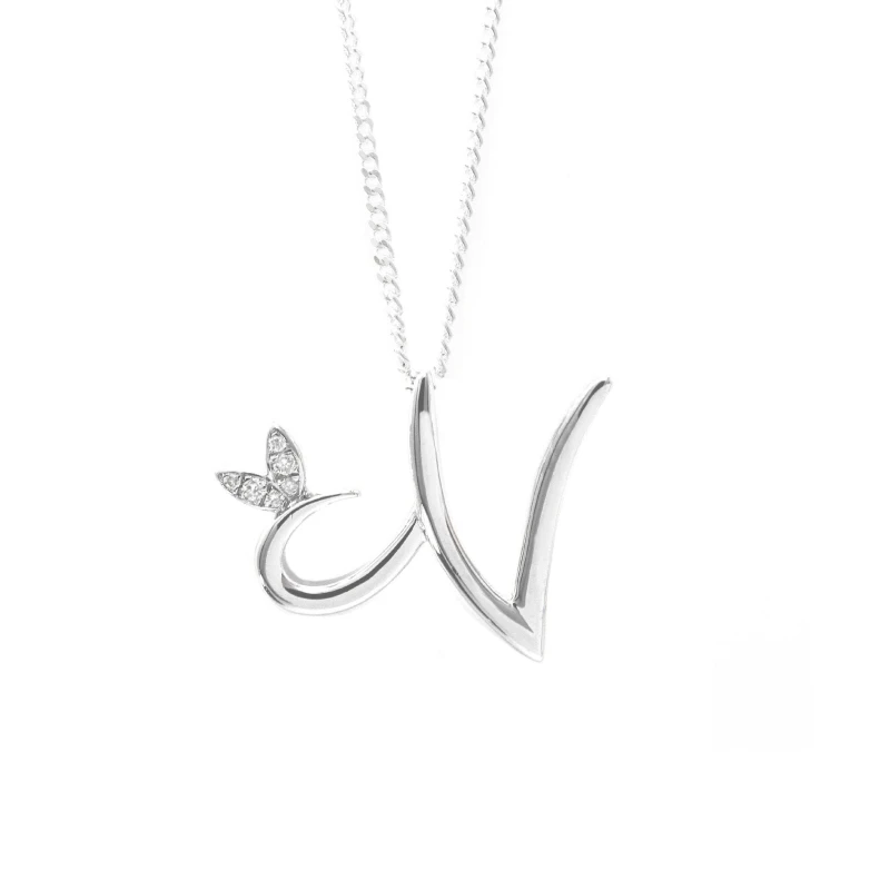 Image of Say It With Winged Diamond Initial Necklace - Sterling Silver - N/18" Size: 18" Silver Unisex 18"