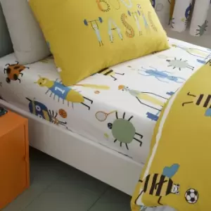 Image of Catherine Lansfield Kids Bugtastic Print Easy Care Fitted Sheet, Yellow, Double