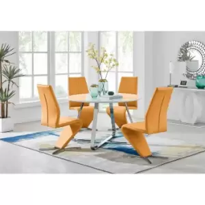Image of Furniture Box Santorini White Wood Contemporary Round Dining Table and 4 Mustard Yellow Willow Chairs