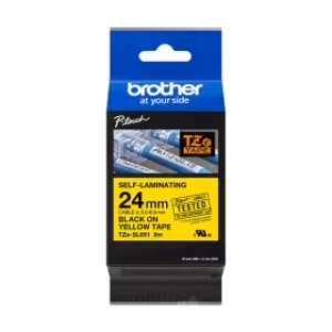 Image of Brother TZE-SL651 P-touch Black On Yellow Self-Laminating Labelling Tape 24mm x 8m (Original)
