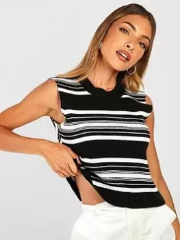 Image of Boohoo Mixed Stripe Rib Knit Vest - Black
