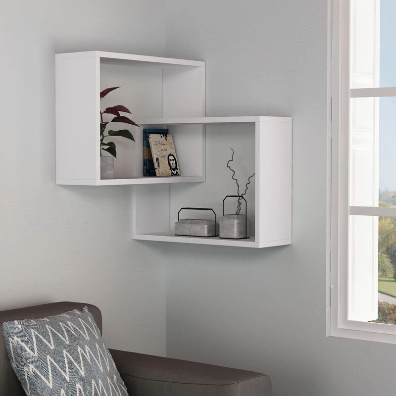 Image of DECORTIE Decortie Ring Corner Wall Mounted Modern Bookcase Display Unit White W 60cm Medium M.KT.01.12705.7