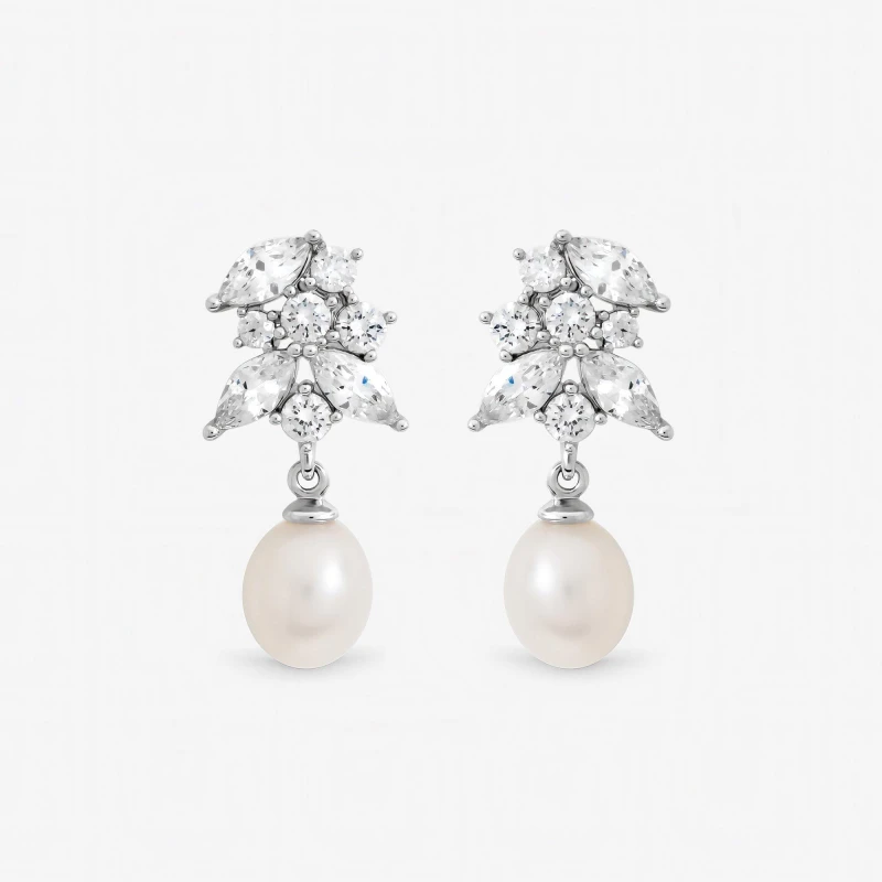 Image of Jon Richard Rhodium Crystal and Freshwater Pearl Earrings Stud Earrings One Size Silver 71683211000