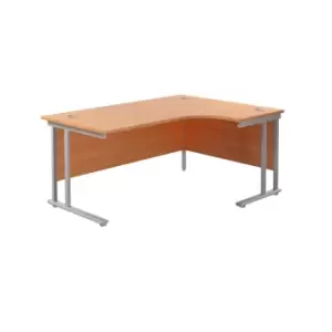 Image of Twin Upright Right Handed Silver Frame Radial Desk with Pedestal - 1800mm - Beech