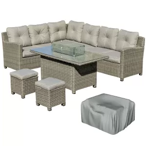 Image of Outsunny 5 Pieces Outdoor PE Rattan Patio Furniture Set Lounge Sofa Footstool Cooler Bar Coffee Table Conversation Set with Olefin Cushion