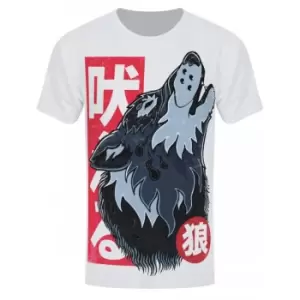 Image of Unorthodox Collective Mens Wolf Tattoo T-Shirt (S) (White/Blue/Red)
