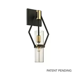 Image of Raef 1 Light Wall Sconce Textured Bronze Brushed Brass, Glass