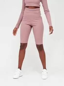 Image of adidas Studio Lounge Rib Shorts - , Light Red, Size L, Women