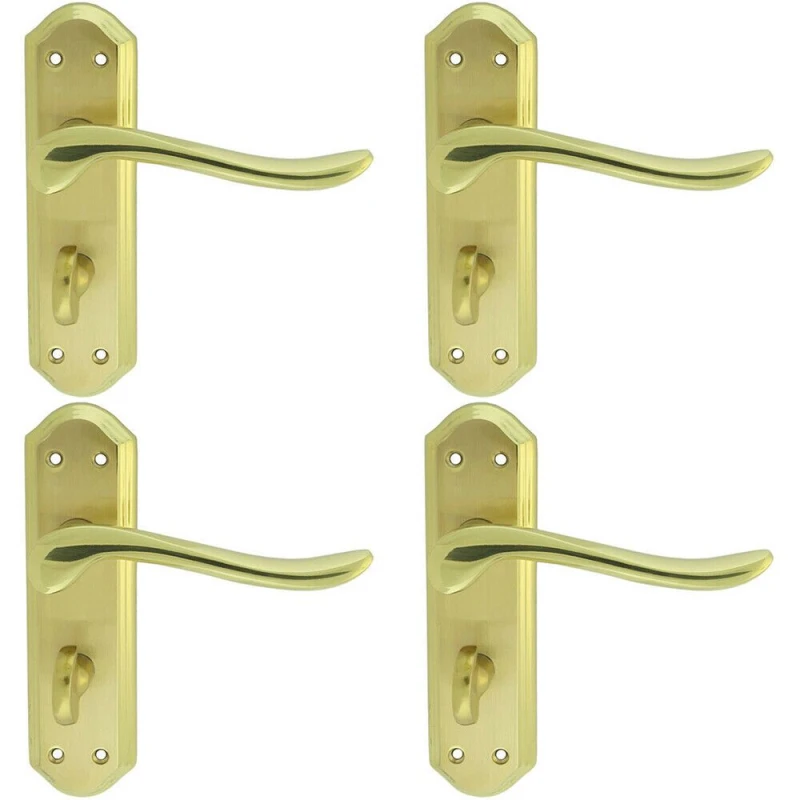 Image of Loops 4x PAIR Curved Lever on Sculpted Bathroom Backplate 180 x 48mm Dual Brass Metallics