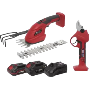 Image of Sealey 20v SV20 2 Piece Cordless Garden Power Tool Kit 1 x 2ah & 1 x 4ah Li-ion Charger