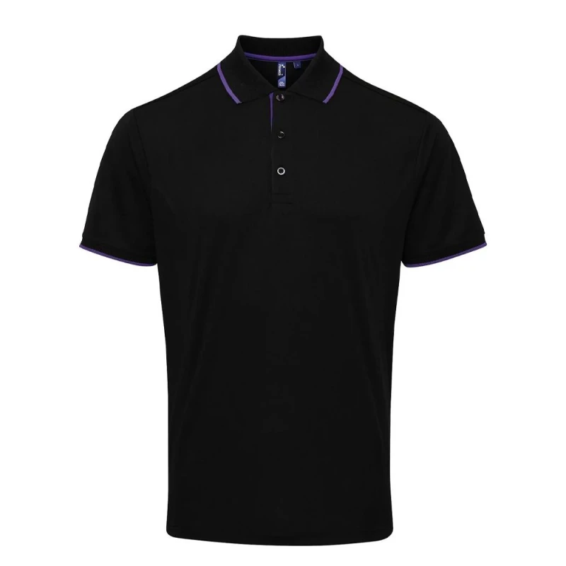 Image of Premier Premier Men Coolchecker Contrast Pique Polo Shirt in Black Size: Small Black S Male 5063470758357