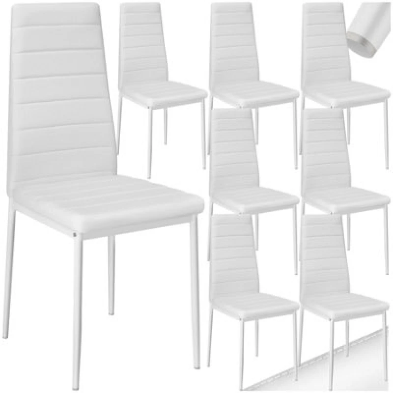 Image of Tectake Set Of 8 Dining Chairs - High Backrest, Padded, Synthetic Leather - White
