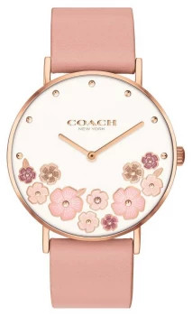 Image of Coach Perry Womens Pink Calf Skin Leather Strap Floral Watch