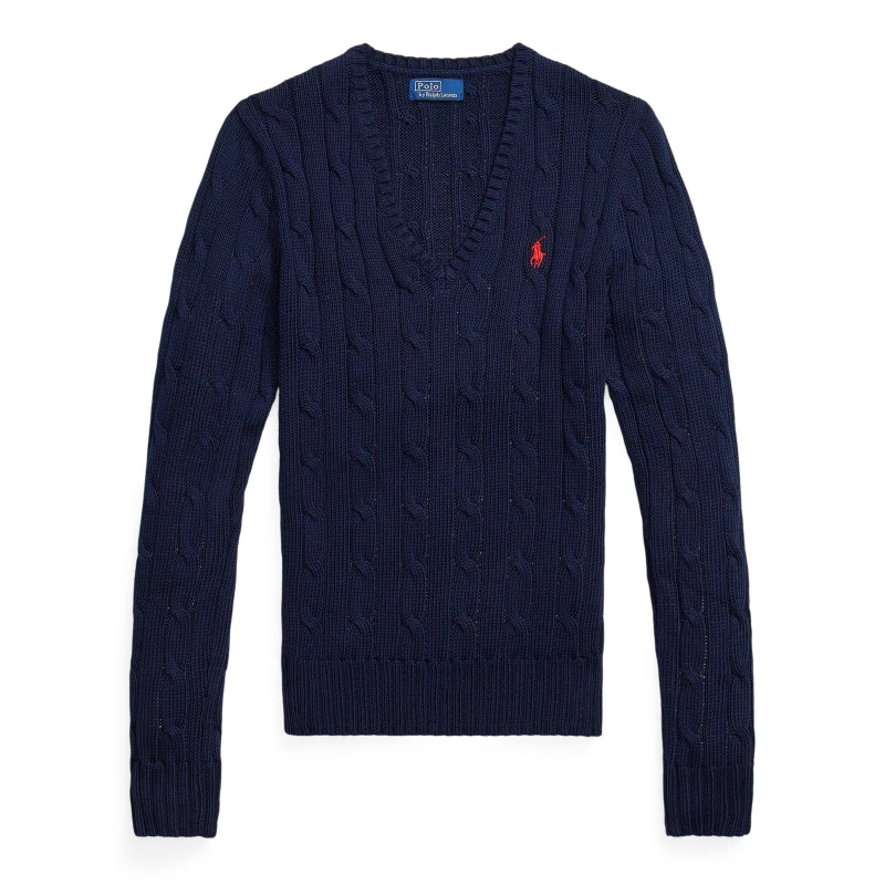Image of Polo Ralph Lauren Womens Cable-Knit V-neck Jumper Hunter Navy female 12 (M)