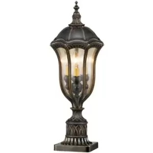 Image of Elstead Baton Rouge - 3 Light Outdoor Pedestal Lantern Walnut IP44, E14