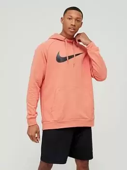 Image of Nike Train Dri-FIT Swoosh Pullover Hoodie - Coral, Brown Size M Men