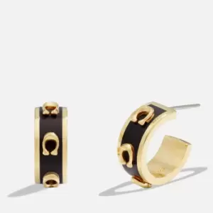 Image of Coach Pegged C Enamel Huggie Earring - Gold/Black