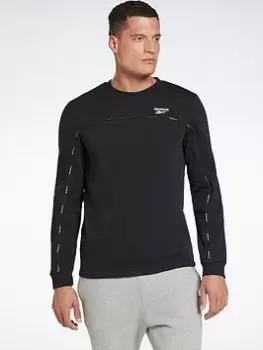 Image of Reebok Workout Ready Piping Crew Sweatshirt, Blue, Size S, Men