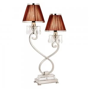 Image of 2 Light Twin Table Lamp Polished Nickel Plate with Chocolate Shades, E14