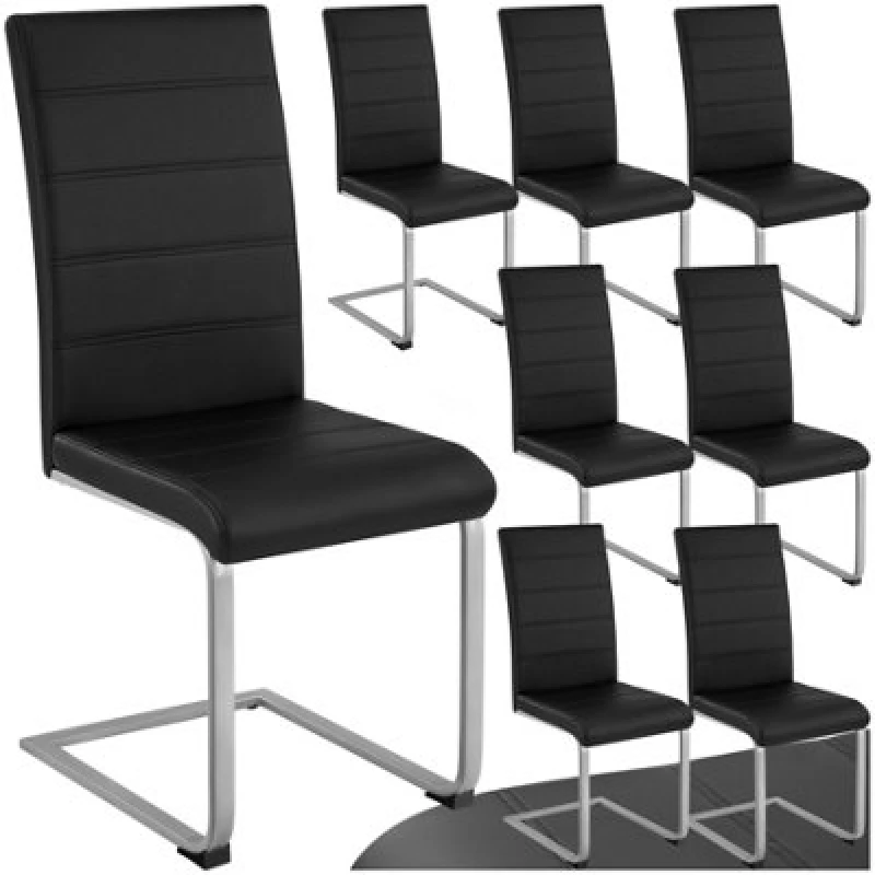 Image of Tectake Set Of 8 Dining Chairs - Cantilevered, High Backrest, Flat Steel Frame - Black