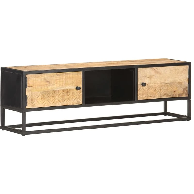 Image of VIDAXL TV Cabinet with Carved Door 130x30x40cm Rough Mango Wood vidaXL 8720286083147
