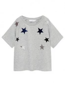 Image of Mango Girls Velvet Embroidered Stars Short Sleeve Tshirt - Grey