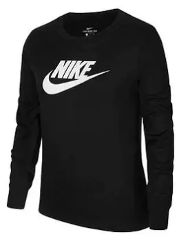 Image of Nike Girls Nsw Long Sleeve Tee Basic Futura, Black/White, Size S, Women