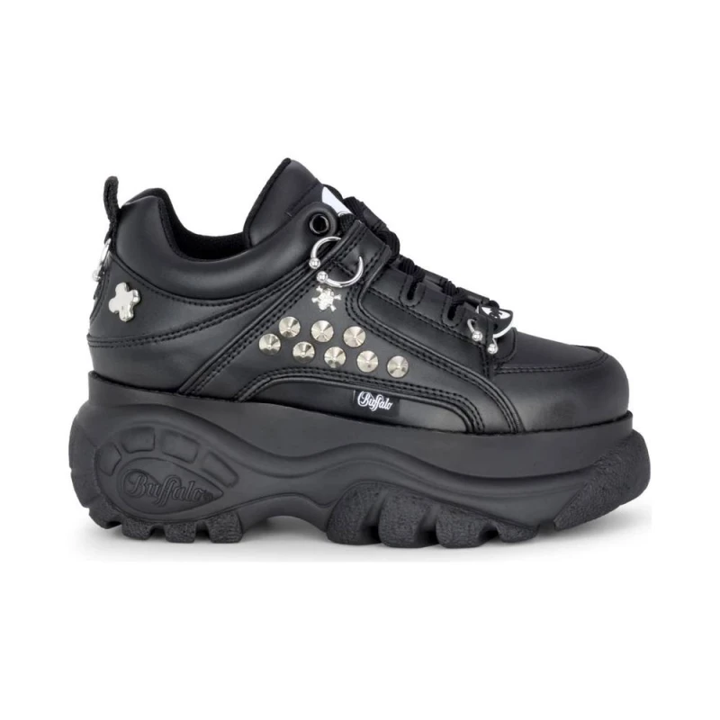Image of Buffalo Womens 1339-14 Punk Platform Studded Vegan Nappa Lace-Up Sneakers in Black Size: 5 Black Female 5