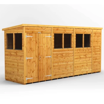 Image of 14x4 Power Pent Double Door Garden Shed - Brown