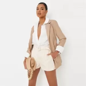 Image of Missguided Leather Belt Detail Short - Cream