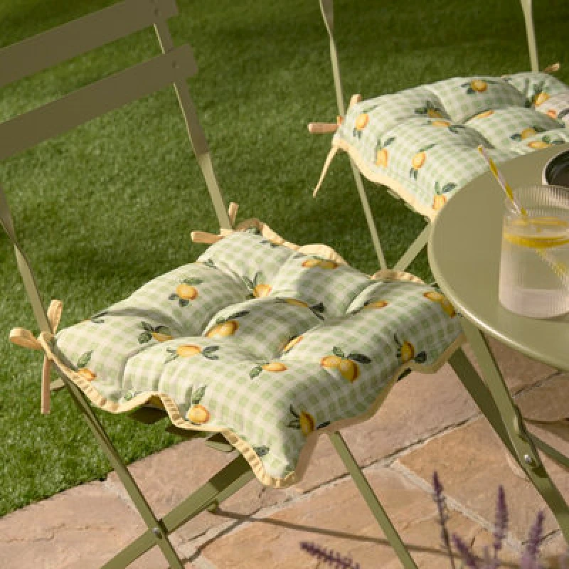 Image of furn. Furn Fruits Lemons Gingham Check Indoor Outdoor Seat Pads