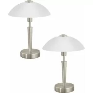Image of 2 pack Table Lamp Colour Satin Nickel Shade White Satinized Glass E14 1x60W