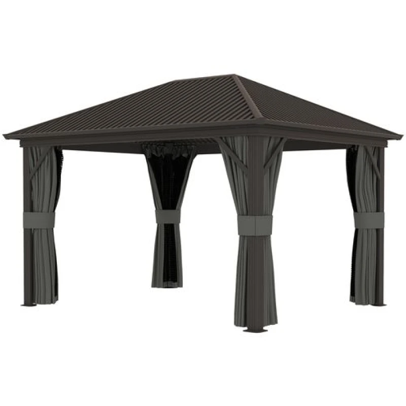 Image of Outsunny 3.6 x 3Metre Metal Backyard Hardtop Gazebo with Screened Curtain Dark Grey