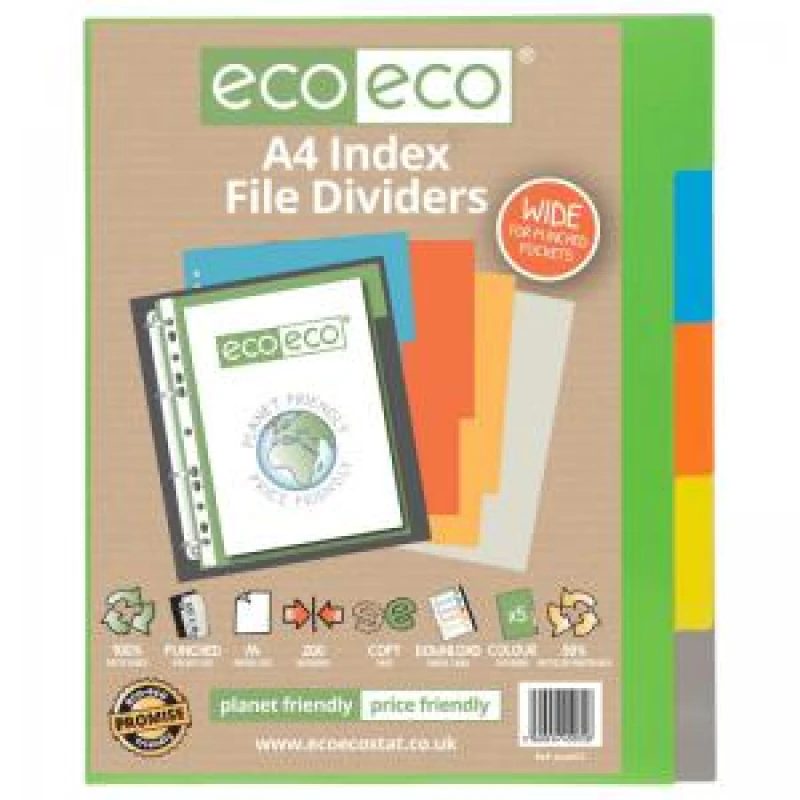 Image of Eco Eco 50% Recycled Wide Index File Divider 5-Part A4+ Assorted ECO072-S