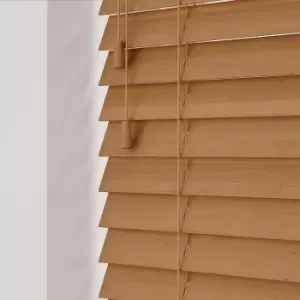 Image of Wooden Venetian Blinds With Strings Caramel Oak