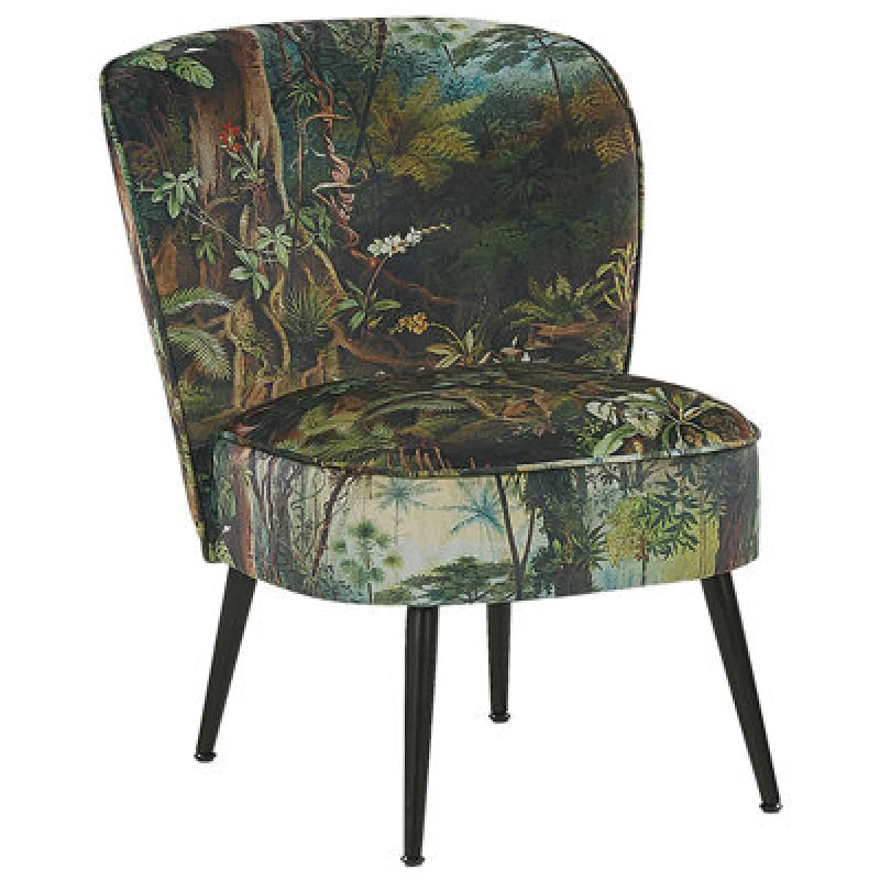 Image of Beliani Fabric Armchair Jungle Print Dark Green Voss