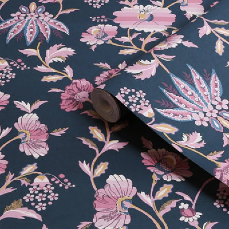 Image of Cath Kidston Friendship Garden Navy Floral Wallpaper Wallpaper One Size Blue 71748318000