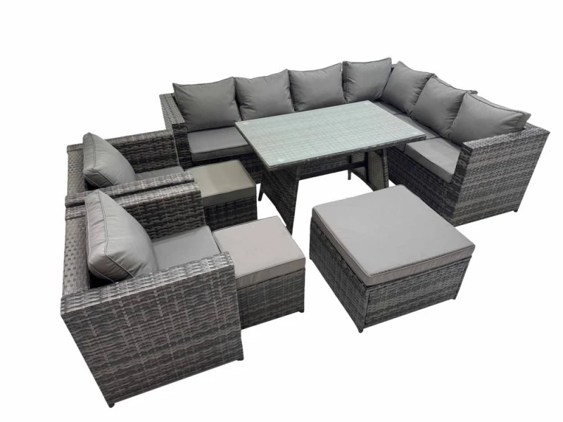 Image of Fimous Patio Furniture Sets with Dining Table 3 Stools 2 Chair in Dark Grey Dark Grey Unisex