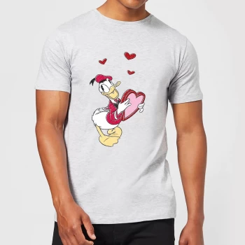 Image of Disney Donald Duck Love Heart Mens T-Shirt - Grey - XS - Grey